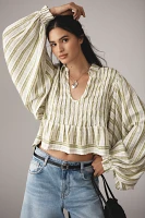 By Anthropologie Balloon-Sleeve Scoop-Neck Collared Blouse