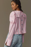 Maeve Puff-Sleeve Seersucker Blouse