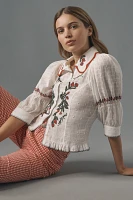 Pilcro Puff-Sleeve Embroidered Collared Blouse
