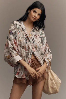 By Anthropologie Long-Sleeve Appliqué Batwing Blouse