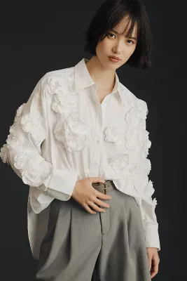 The Bennet Buttondown Shirt by Maeve: Floral Appliqué Edition