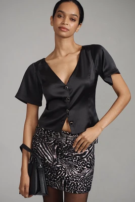 By Anthropologie Short-Sleeve Structured Shine Top