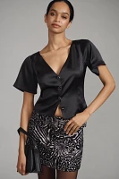 By Anthropologie Short-Sleeve Structured Shine Top