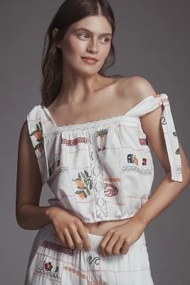 Pilcro Embroidered Patchwork Cropped Tank Top