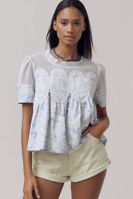 The Iris Short-Sleeve Lace Poplin Blouse by En Elly