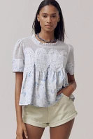 The Iris Short-Sleeve Lace Poplin Blouse by En Elly