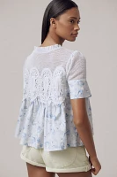 The Iris Short-Sleeve Lace Poplin Blouse by En Elly