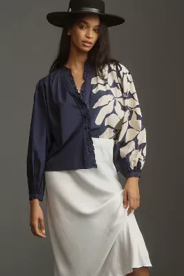 Forever That Girl Printed Ruffle Buttondown Blouse