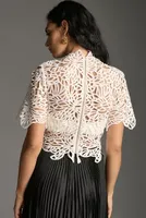Forever That Girl Short-Sleeve Lace Cutwork Blouse