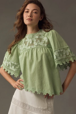 Forever That Girl Crochet Yoke Blouse