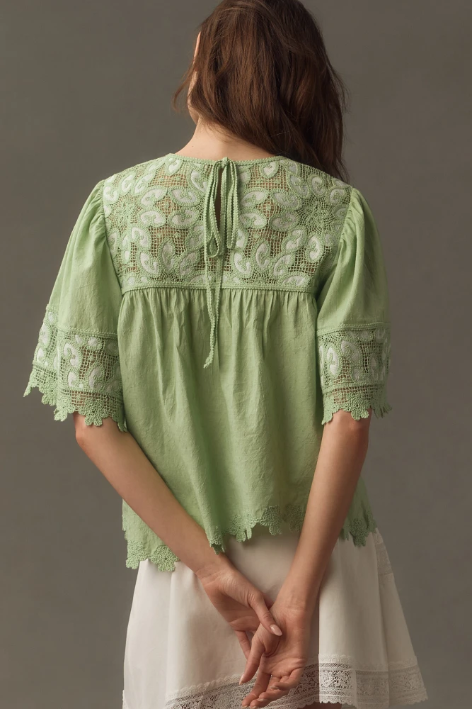 Forever That Girl Crochet Yoke Blouse