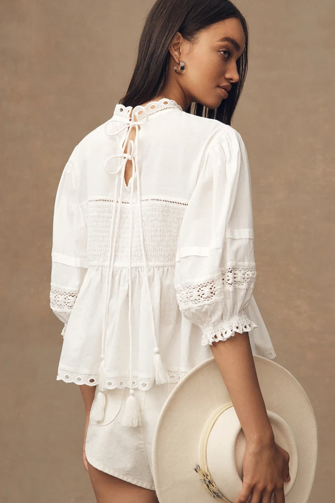 Let Me Be Cutwork-Yoke Babydoll Blouse