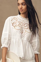 Let Me Be Cutwork-Yoke Babydoll Blouse