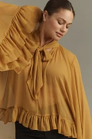 Let Me Be Sheer Tie-Neck Ruffle Blouse