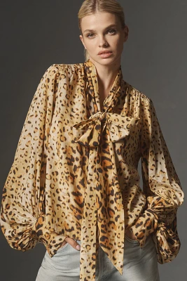 Let Me Be Animal Print Tie-Neck Blouse