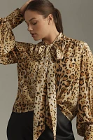 Let Me Be Animal Print Tie-Neck Blouse