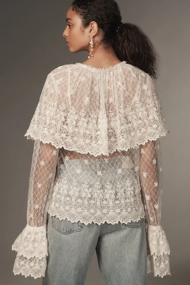 Forever That Girl Long-Sleeve Lace-Bib Blouse