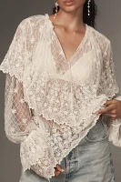 Forever That Girl Long-Sleeve Lace-Bib Blouse