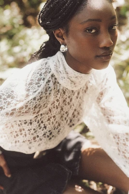 Forever That Girl Turtleneck Billowy Lace Blouse