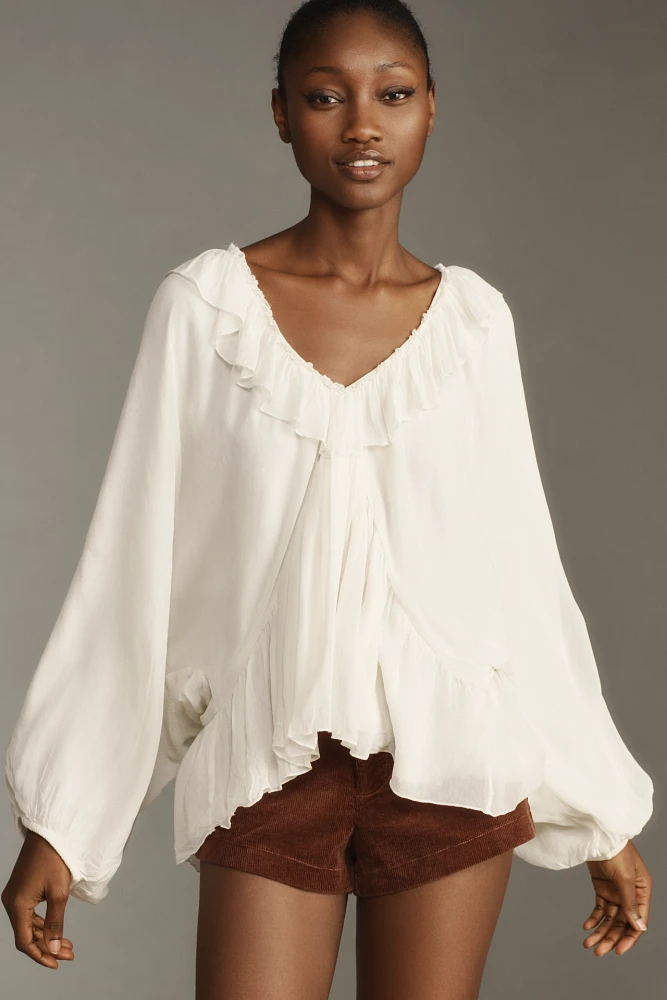 Forever That Girl Long-Sleeve Sheer Peasant Blouse