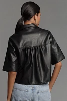 Pilcro Short-Sleeve Faux-Leather Swing Top