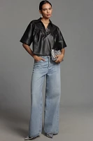 Pilcro Short-Sleeve Faux-Leather Swing Top