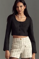 Endless Rose Long-Sleeve Scoop-Neck Cropped Tweed Blouse