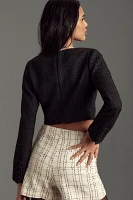 Endless Rose Long-Sleeve Scoop-Neck Cropped Tweed Blouse