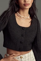 Endless Rose Long-Sleeve Scoop-Neck Cropped Tweed Blouse