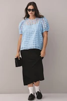 English Factory Plus Puff-Sleeve Sheer Checked Blouse