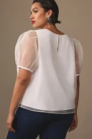 English Factory Organza Puff-Sleeve Blouse