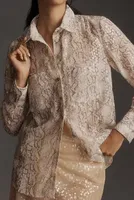 By Anthropologie Printed Sequin Sheer Buttondown Shirt
