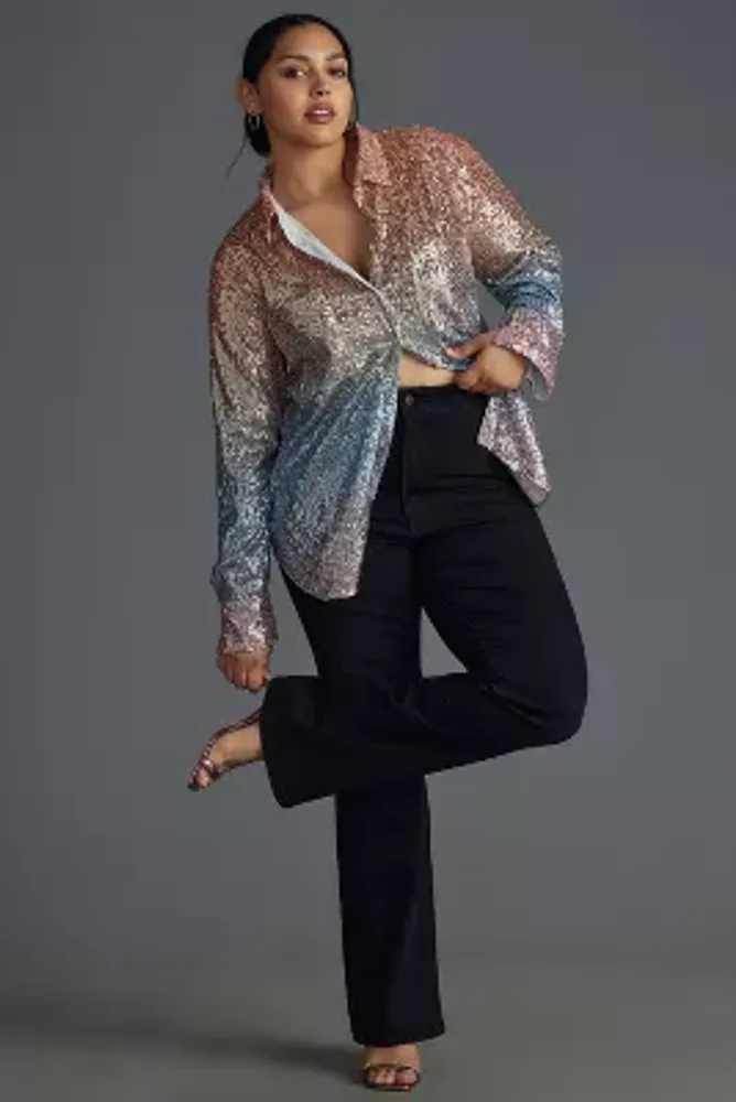 By Anthropologie Ombre Sequin Buttondown Shirt