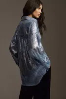Pilcro Long-Sleeve Oversized Sequin Buttondown Shirt
