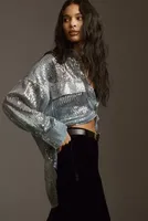 Pilcro Long-Sleeve Oversized Sequin Buttondown Shirt