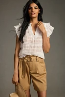 Sarah Hann Sheer Ruffle Shirred Top