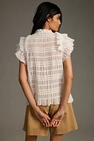 Sarah Hann Sheer Ruffle Shirred Top