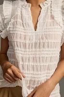 Sarah Hann Sheer Ruffle Shirred Top