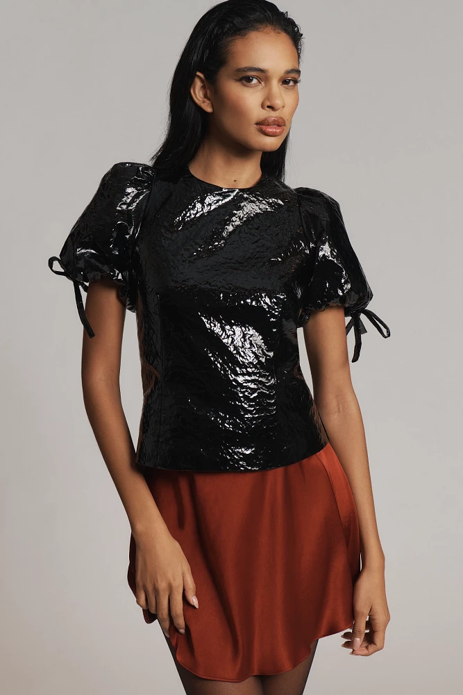 Hutch Short-Sleeve Faux-Leather Crinkle Top