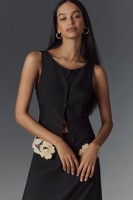RIXO Lucca Linen Blend Cutwork Floral Sleeveless Top