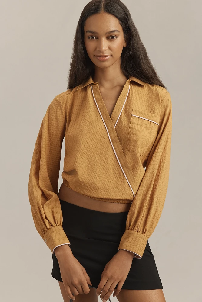 Maeve Long-Sleeve Piped Wrap Blouse