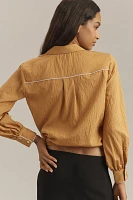 Maeve Long-Sleeve Piped Wrap Blouse