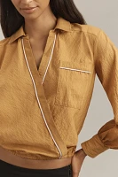 Maeve Long-Sleeve Piped Wrap Blouse