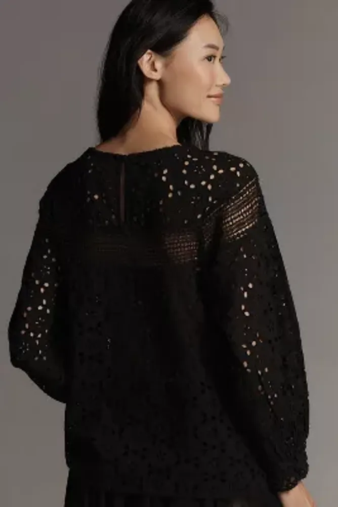 By Anthropologie Lace Cutwork Blouse