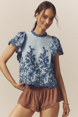 The Lainie High-Neck Lace Cutwork Blouse