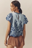 The Lainie High-Neck Lace Cutwork Blouse