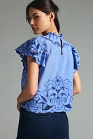 The Lainie High-Neck Lace Cutwork Blouse