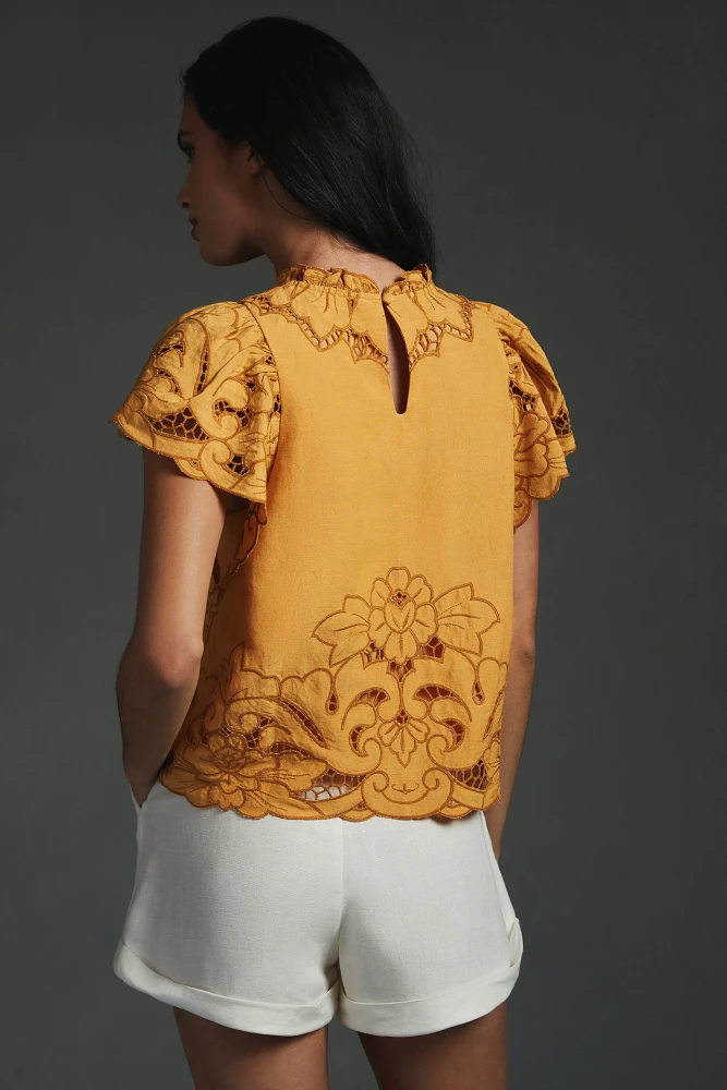 The Lainie High-Neck Lace Cutwork Blouse