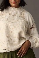 The Lainie Long-Sleeve Lace Cutwork Blouse