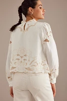 The Lainie Long-Sleeve Lace Cutwork Blouse